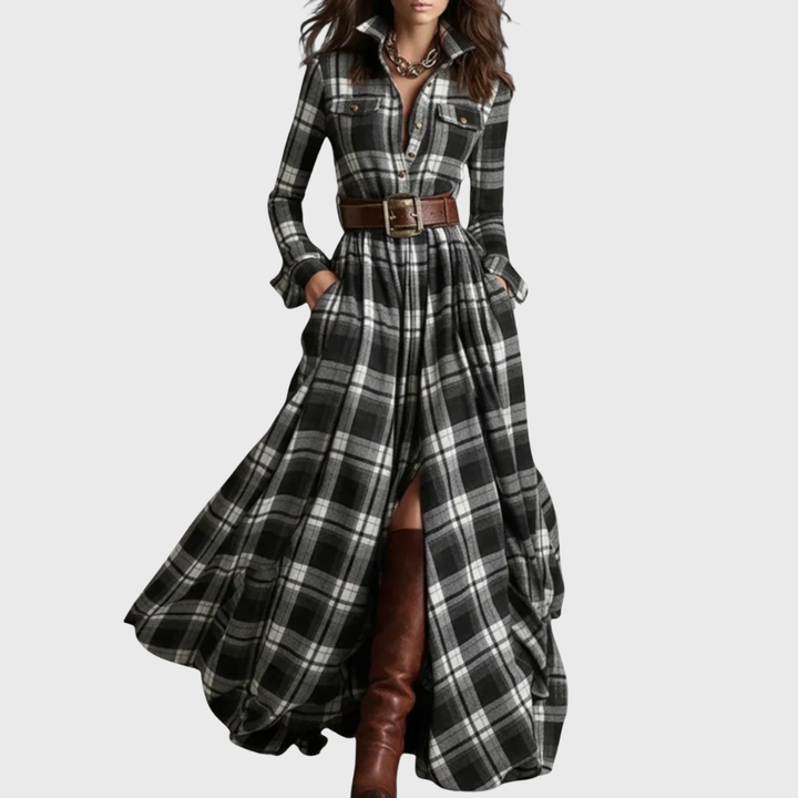 Amelia | Plaid Button Front Maxi Dress