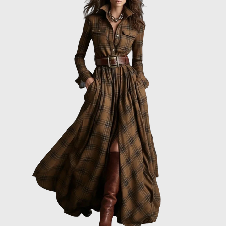 Amelia | Plaid Button Front Maxi Dress