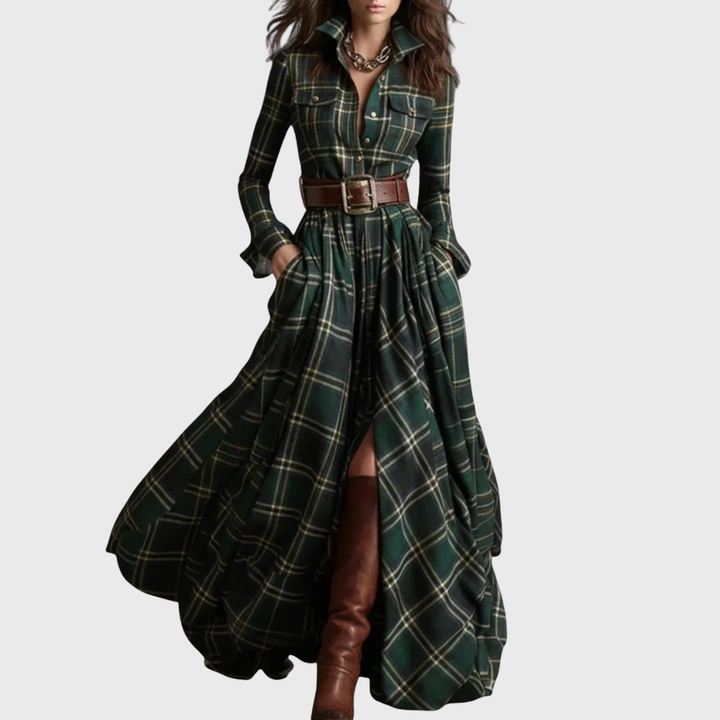 Amelia | Plaid Button Front Maxi Dress