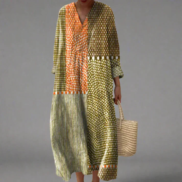 Arabella | Patchwork Stripe V Neck Maxi Dress