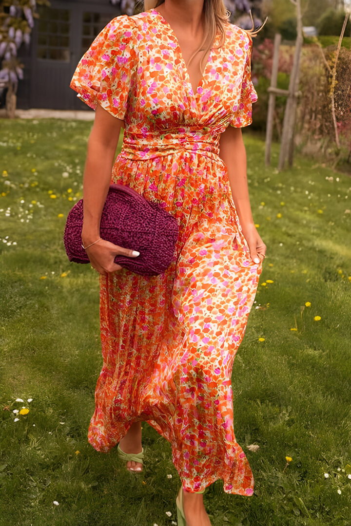 Elara | Wedding Guest Floral V-Neck Maxi Dress