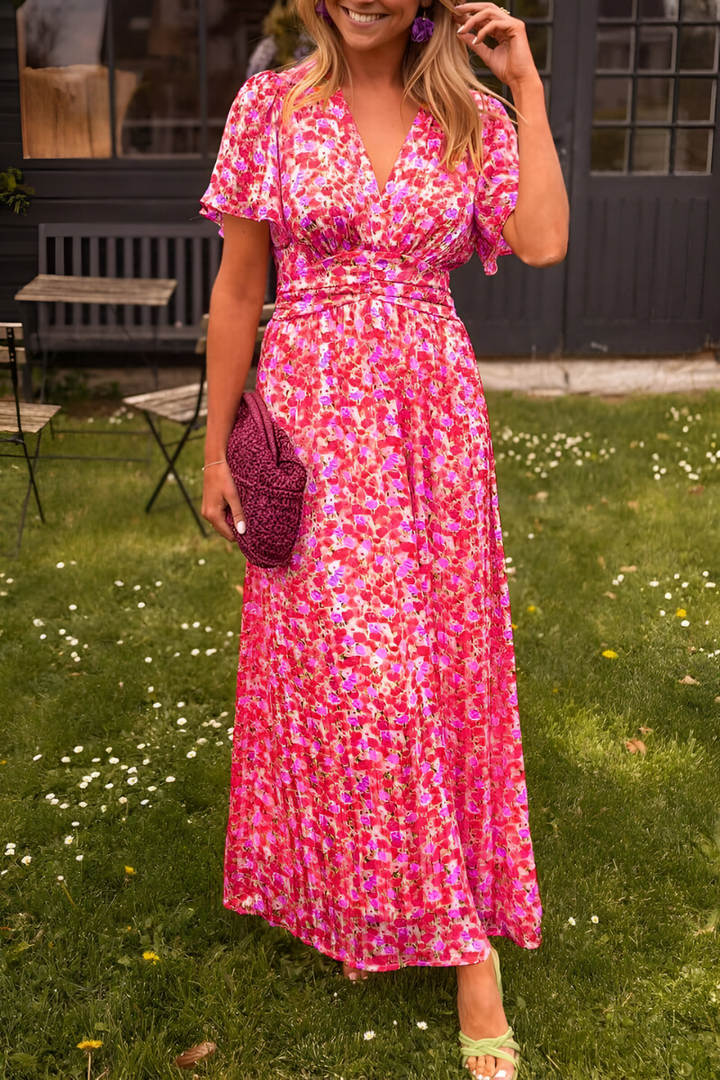 Elara | Wedding Guest Floral V-Neck Maxi Dress