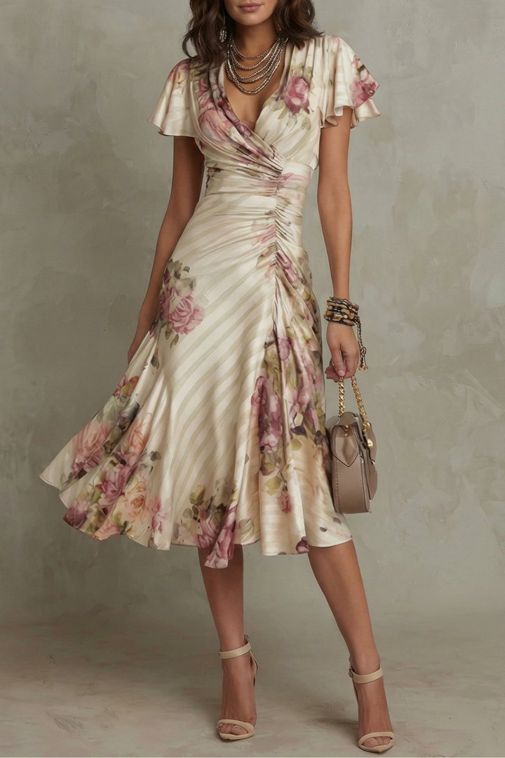 Charlotte | Wedding Guest Floral Flutter Sleeve Midi Dress