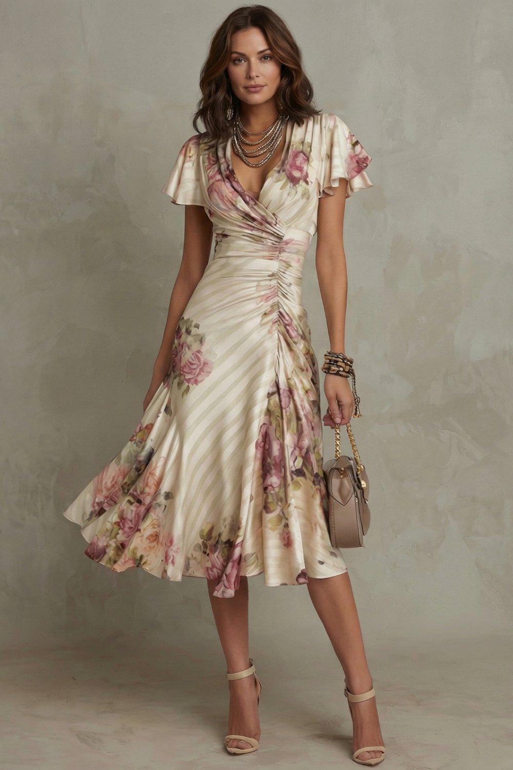 Charlotte | Wedding Guest Floral Flutter Sleeve Midi Dress