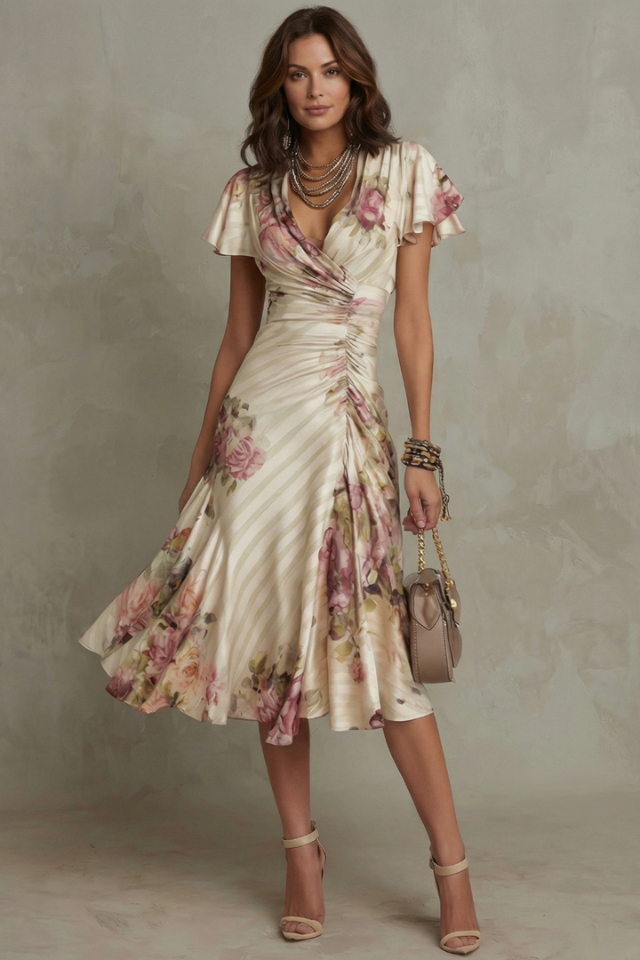 Charlotte | Wedding Guest Floral Flutter Sleeve Midi Dress