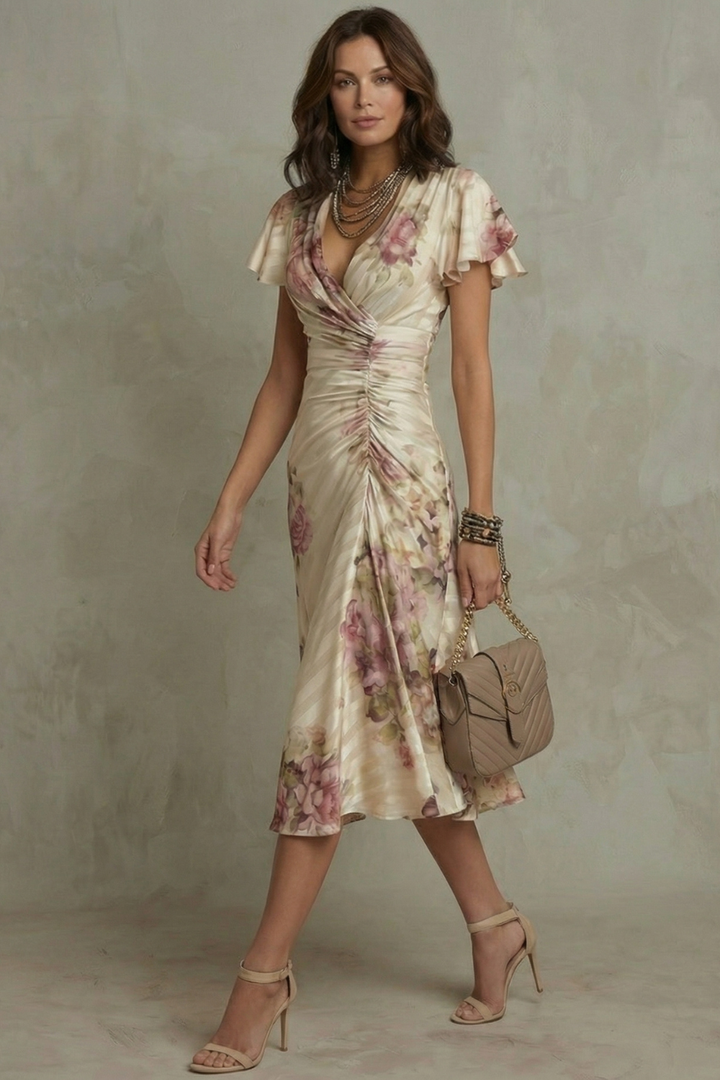Charlotte | Wedding Guest Floral Flutter Sleeve Midi Dress