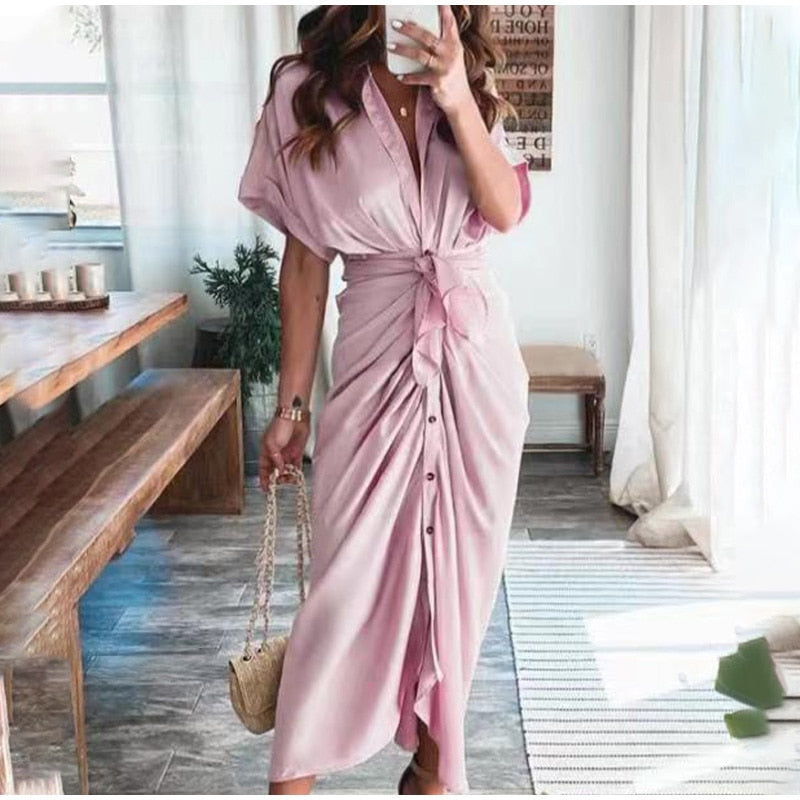 Freya | Wedding Guest Short Sleeve Shirt Dress