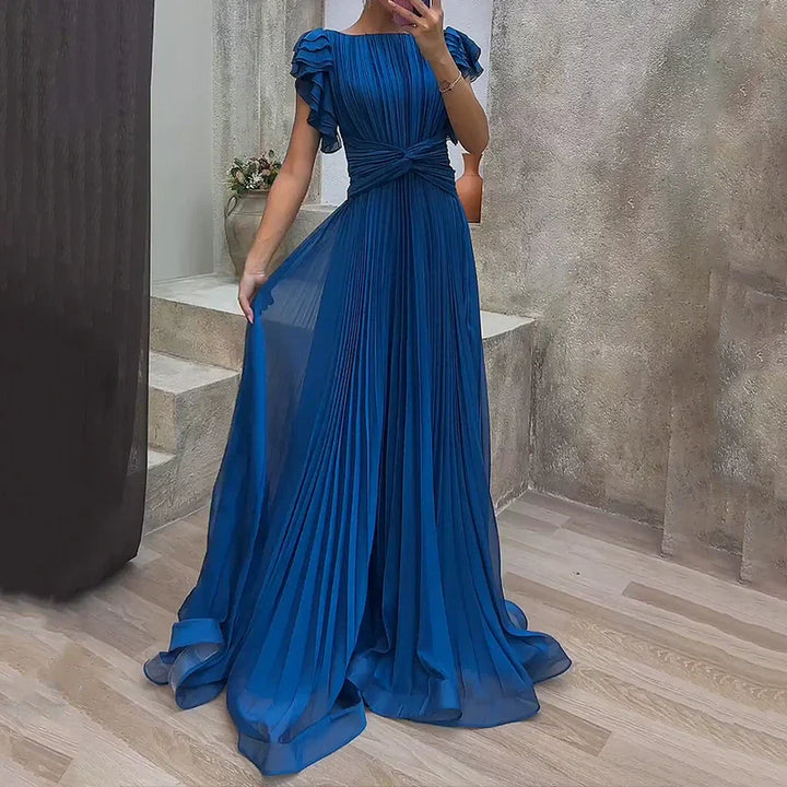 Isadora | Wedding Guest Pleated Flutter Sleeve Maxi Dress