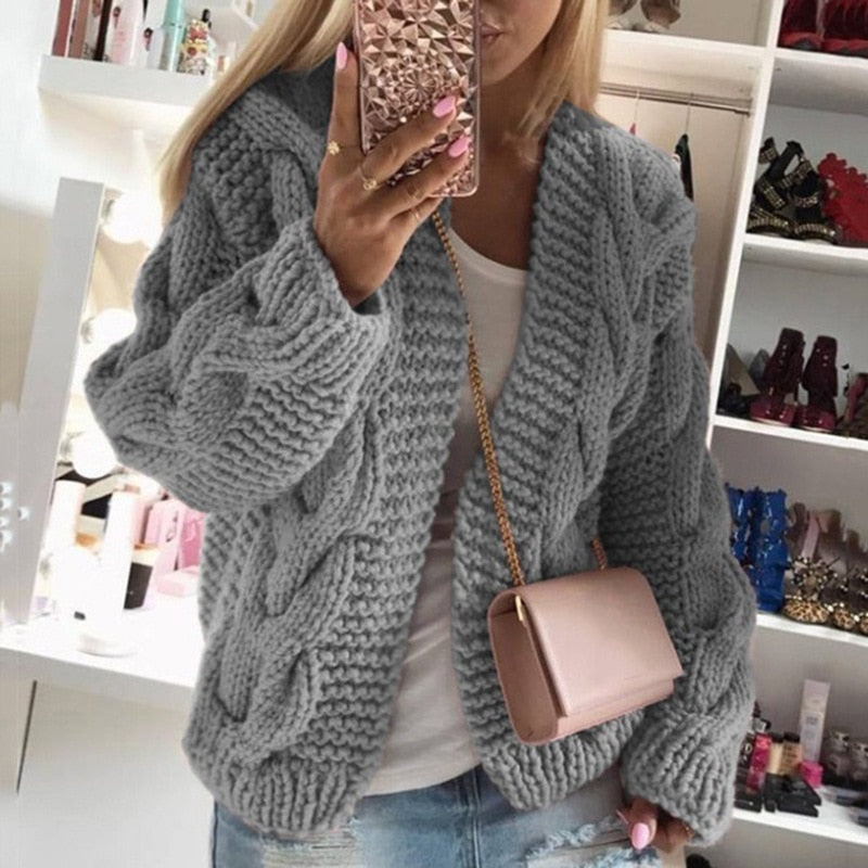 Olivia | Chunky Cable Knit Open Front Cardigan