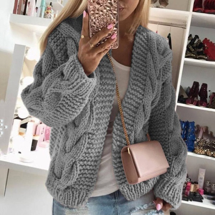 Olivia | Chunky Cable Knit Open Front Cardigan