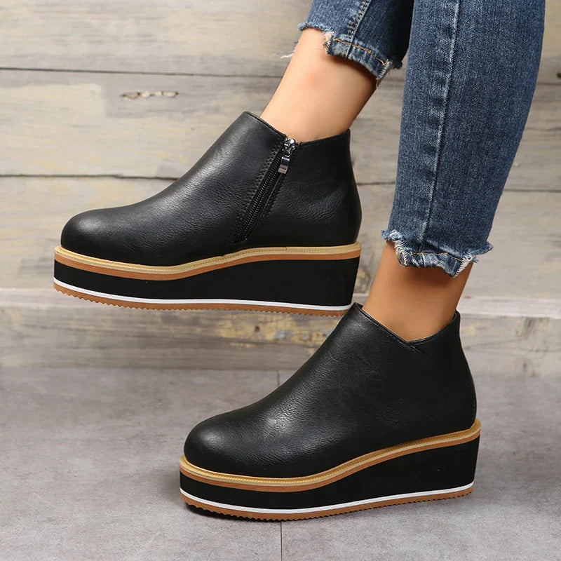 Serena | Side Zip Platform Wedge Ankle Boots