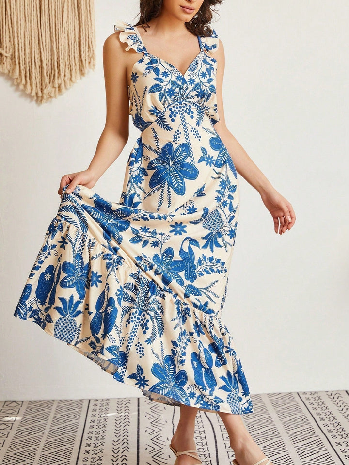 Freya | Summer Floral Ruffle Strap Maxi Dress