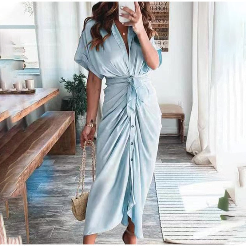 Freya | Wedding Guest Short Sleeve Shirt Dress
