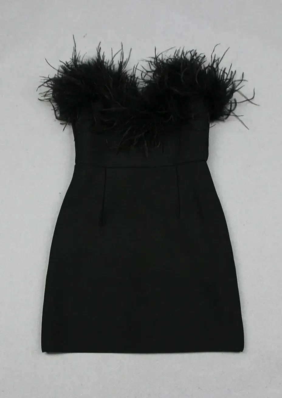 Anika | Feather Trim Strapless Mini Dress