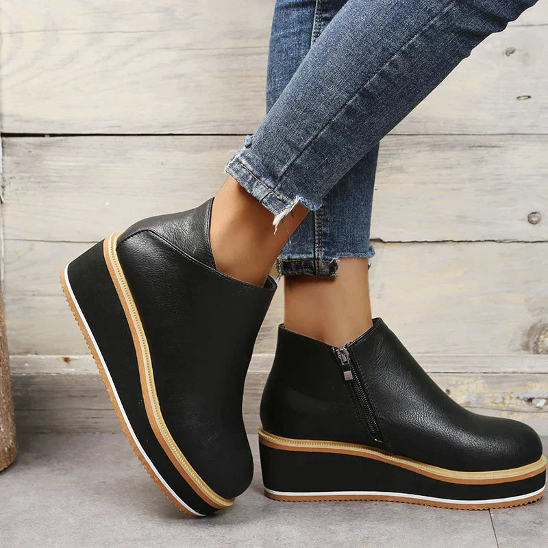 Serena | Side Zip Platform Wedge Ankle Boots