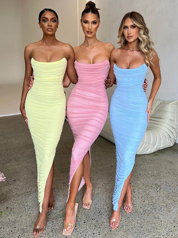 Mariana | Wedding Guest Strapless Ruched Maxi Dress