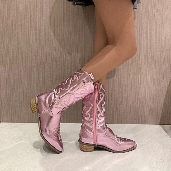 Chloe | Side Zip Western Mid Calf Boots