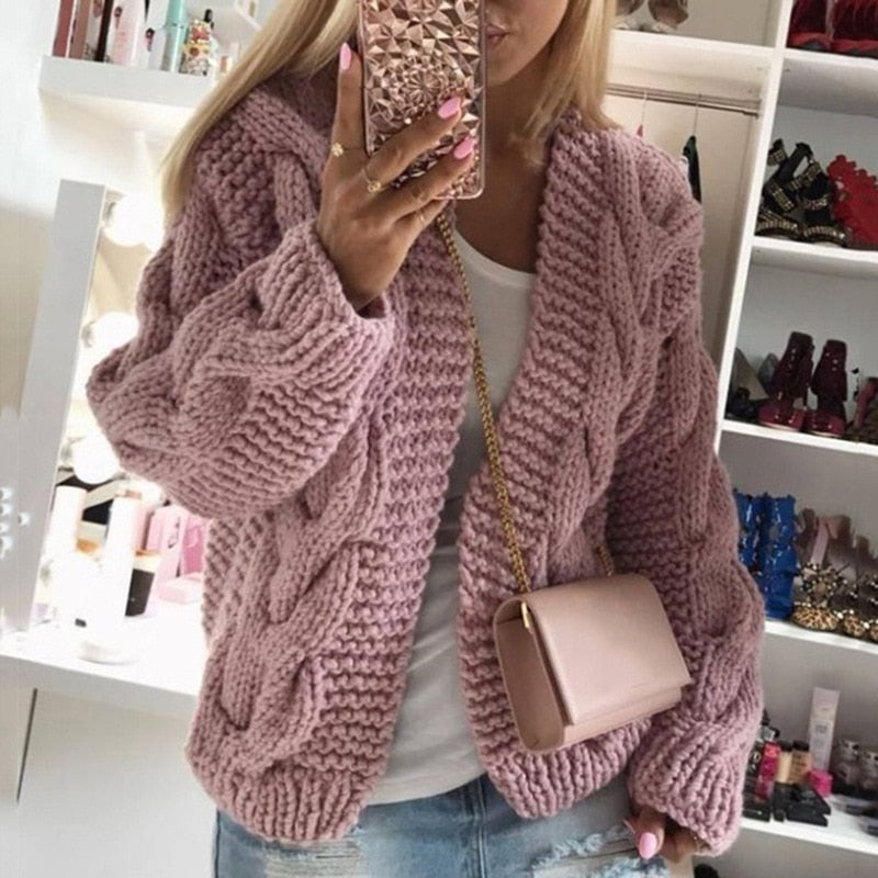 Olivia | Chunky Cable Knit Open Front Cardigan