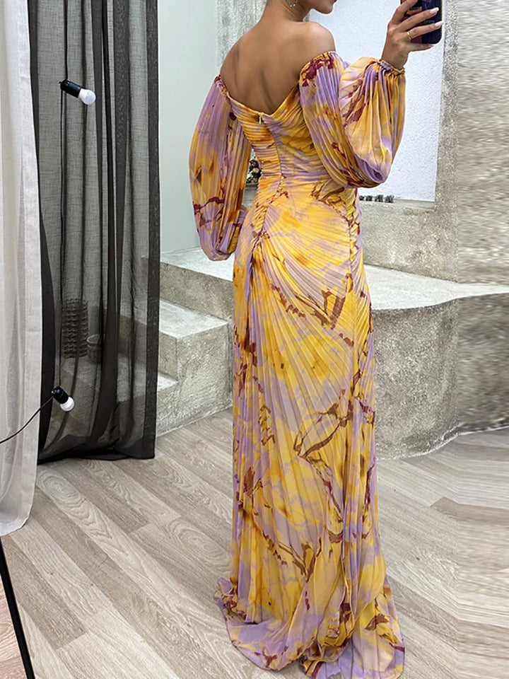 Leona | Wedding Guest Pleated Off Shoulder Maxi Dress