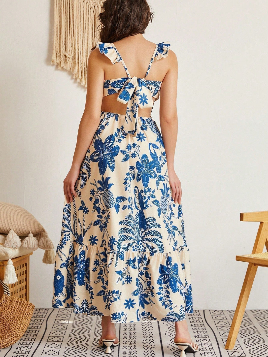 Freya | Summer Floral Ruffle Strap Maxi Dress