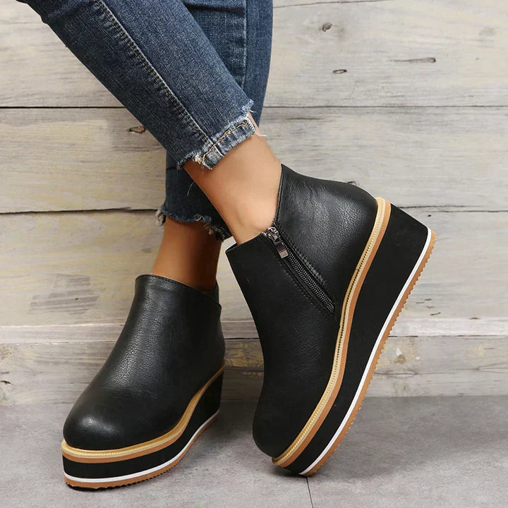 Serena | Side Zip Platform Wedge Ankle Boots