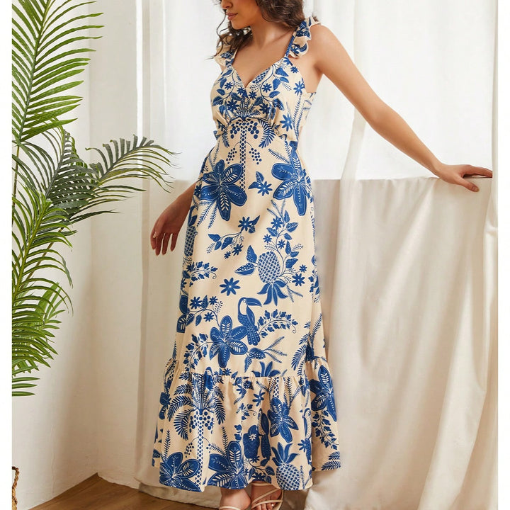 Freya | Summer Floral Ruffle Strap Maxi Dress