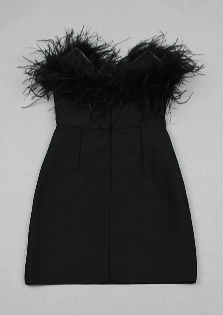 Anika | Feather Trim Strapless Mini Dress