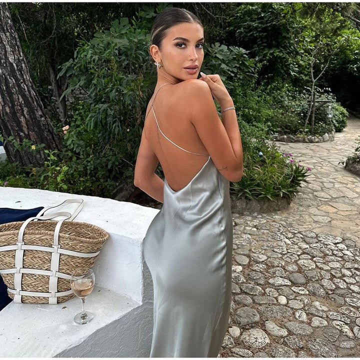 Lucia | Wedding Guest Satin Halter Midi Dress
