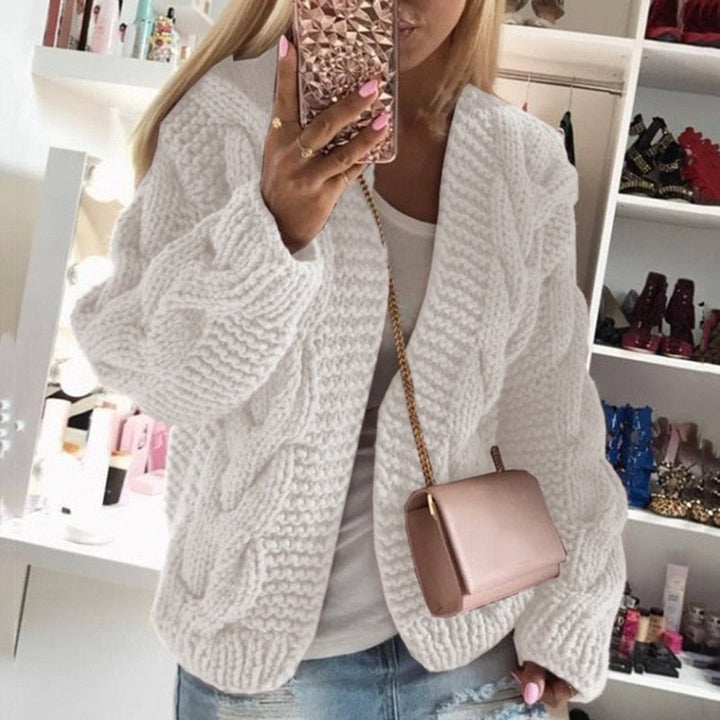 Olivia | Chunky Cable Knit Open Front Cardigan