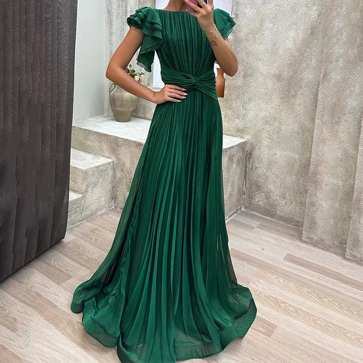 Isadora | Wedding Guest Pleated Flutter Sleeve Maxi Dress