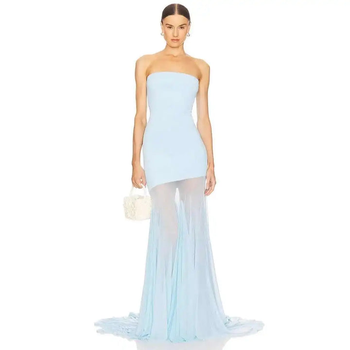 Daniela | Strapless Sheer Hem Maxi Dress