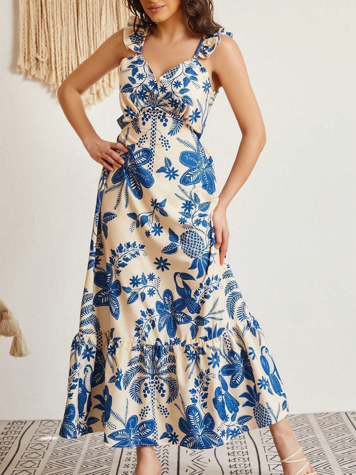 Freya | Summer Floral Ruffle Strap Maxi Dress