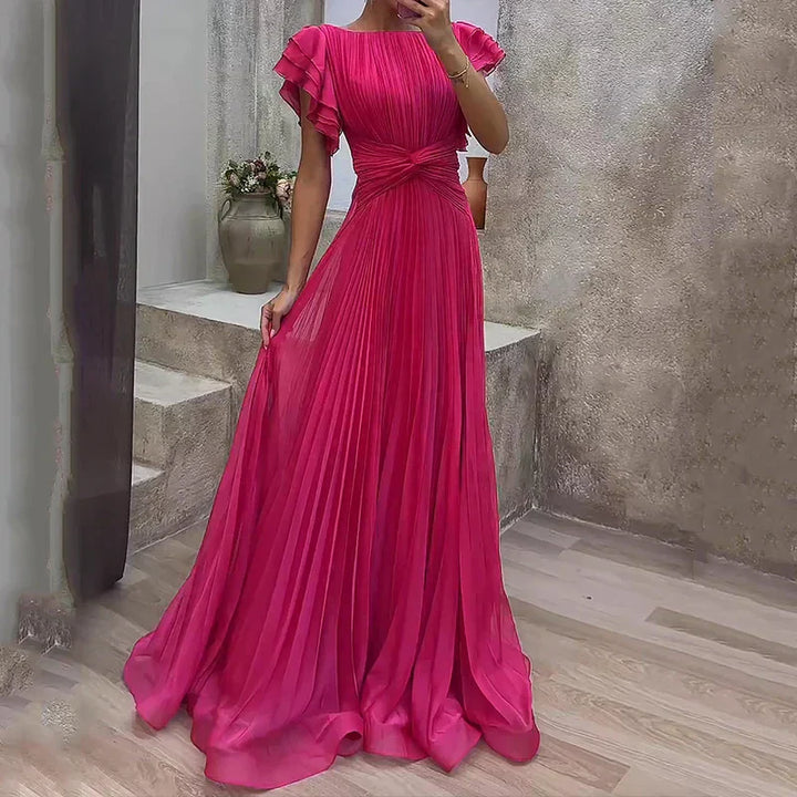Isadora | Wedding Guest Pleated Flutter Sleeve Maxi Dress