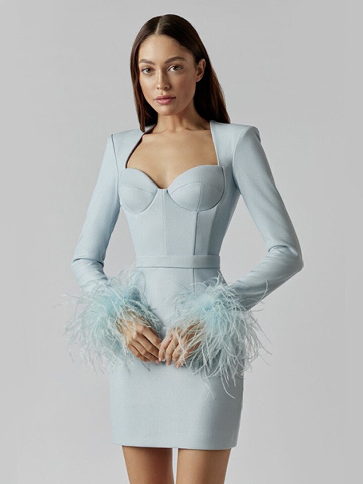 Celeste | Feather Cuff Corset Mini Dress