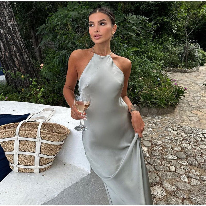 Lucia | Wedding Guest Satin Halter Midi Dress