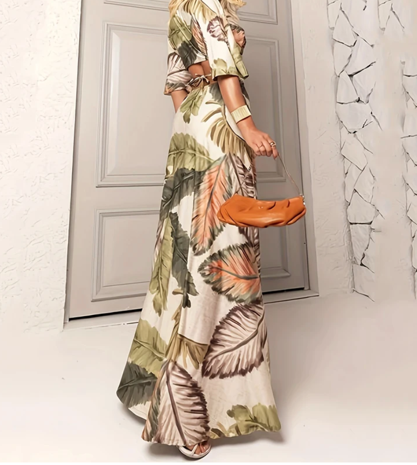 Evelyn | Tropical Print Cut Out Maxi Dress