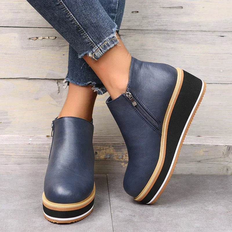 Serena | Side Zip Platform Wedge Ankle Boots