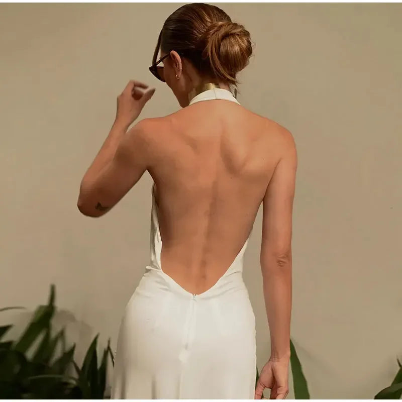 Louise | Wedding Guest Plunge Halter Maxi Dress