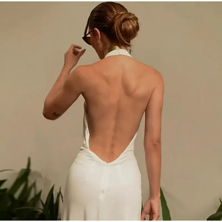 Louise | Wedding Guest Plunge Halter Maxi Dress