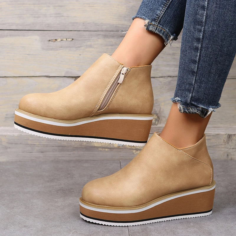 Serena | Side Zip Platform Wedge Ankle Boots
