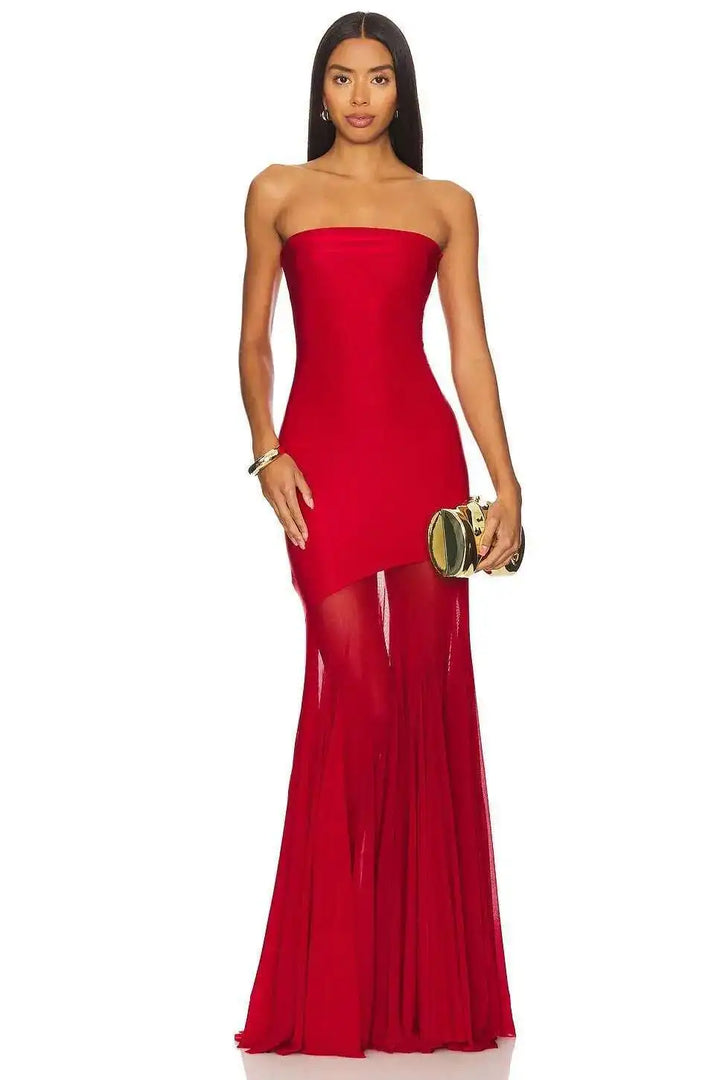 Daniela | Strapless Sheer Hem Maxi Dress