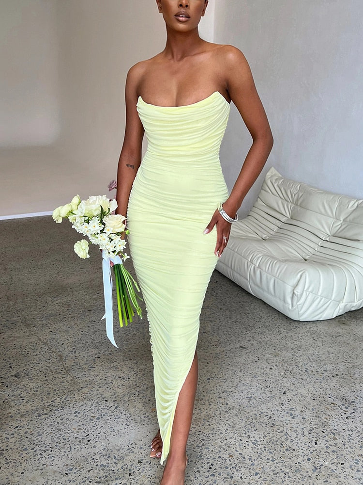 Mariana | Wedding Guest Strapless Ruched Maxi Dress