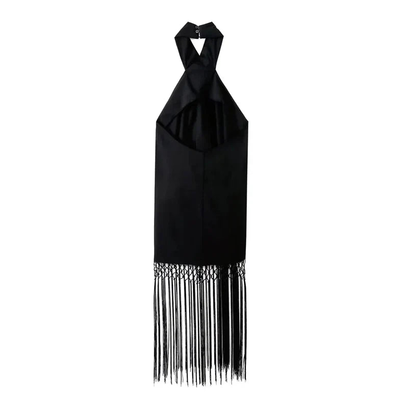 Rosie | Prom Halter Neck Fringe Hem Midi Dress