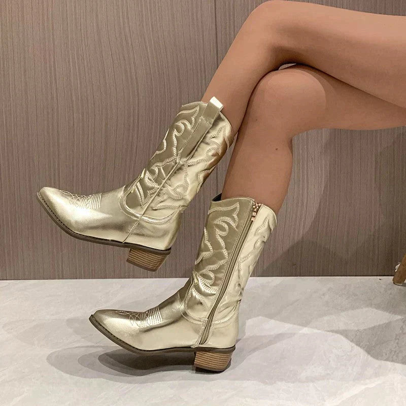 Chloe | Side Zip Western Mid Calf Boots