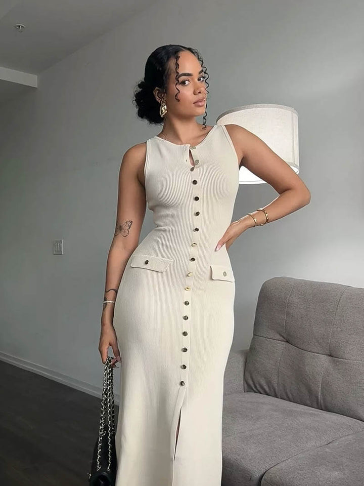 Alayna | Sleeveless Button Front Maxi Dress