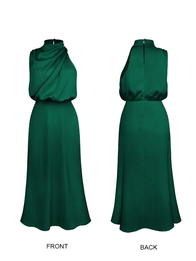 Alessia | Wedding Guest Satin Halter Midi Dress