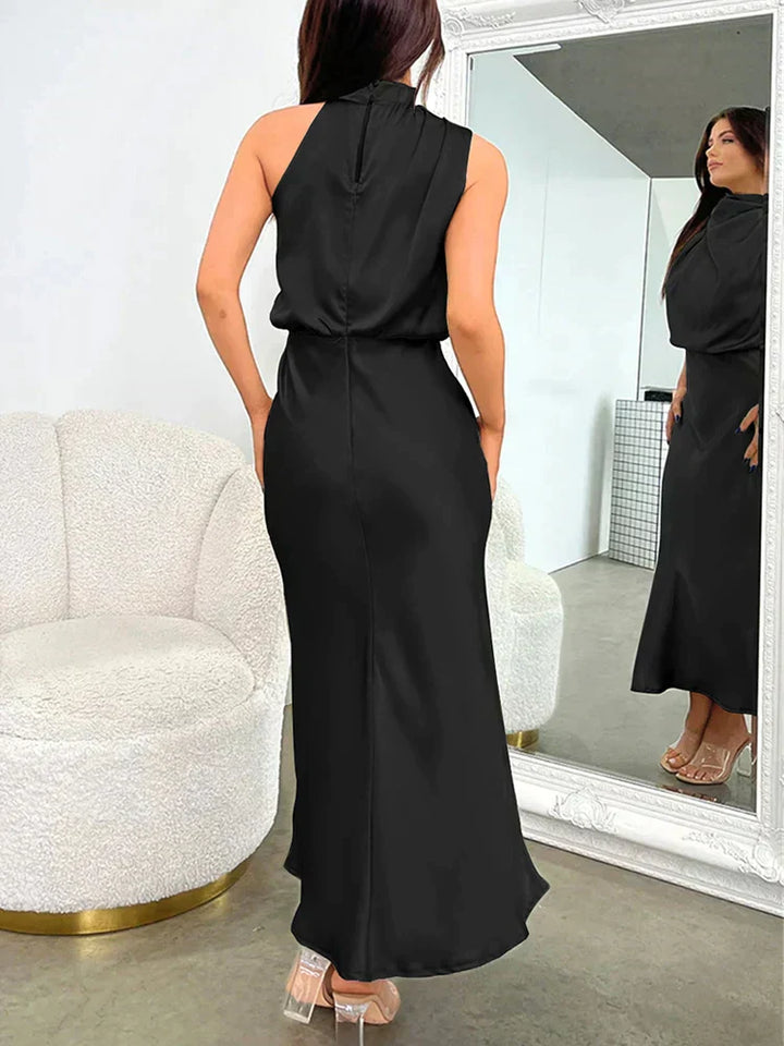Alessia | Wedding Guest Satin Halter Midi Dress