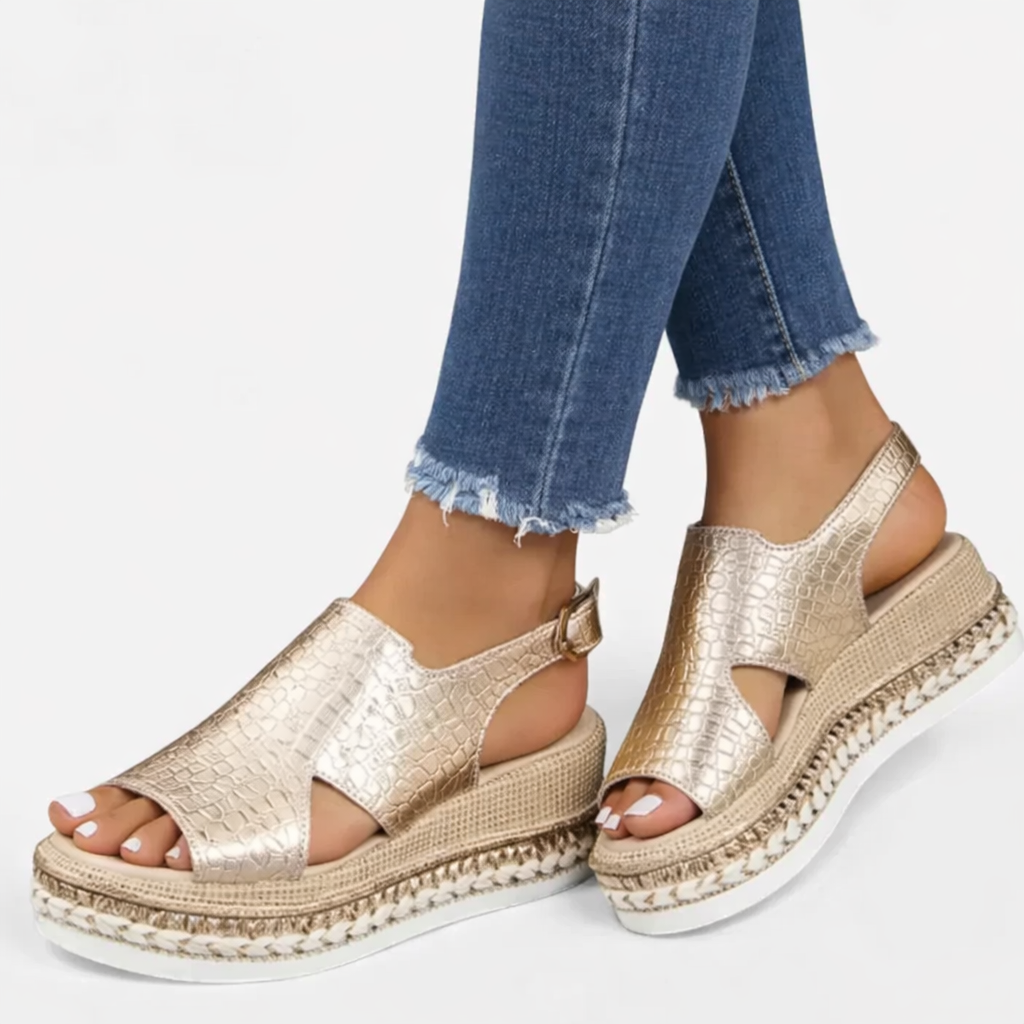 Sophia | Metallic Espadrille Wedge Sandals