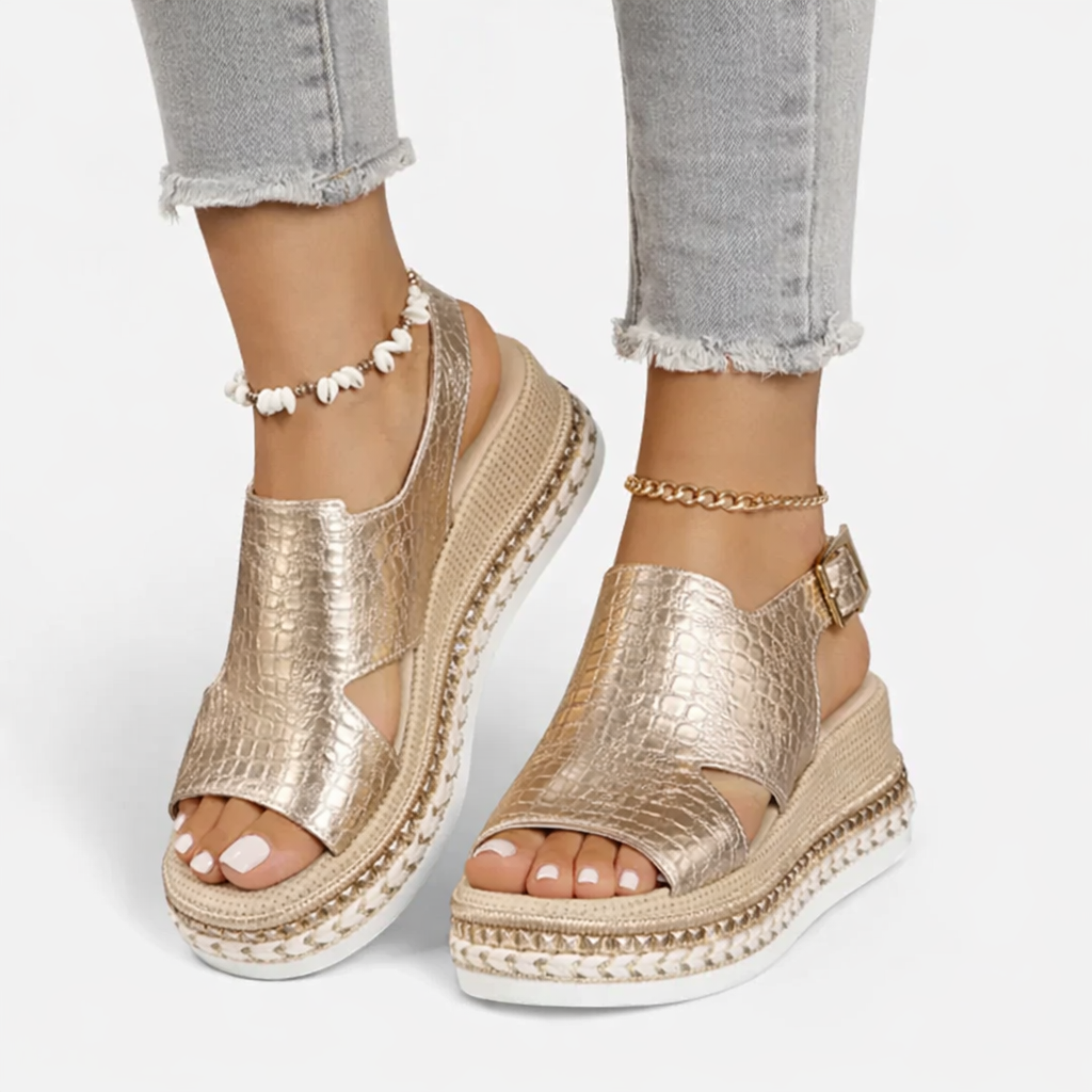 Sophia | Metallic Espadrille Wedge Sandals