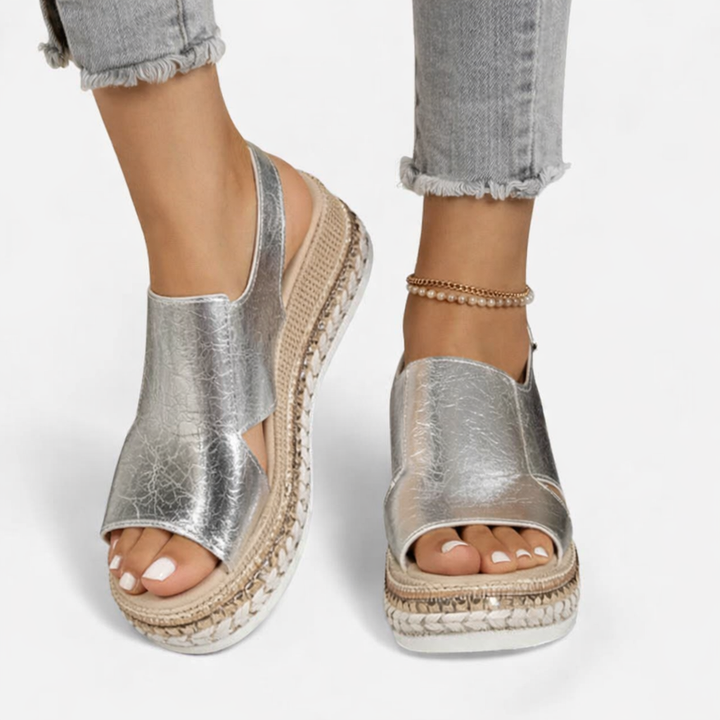 Sophia | Metallic Espadrille Wedge Sandals